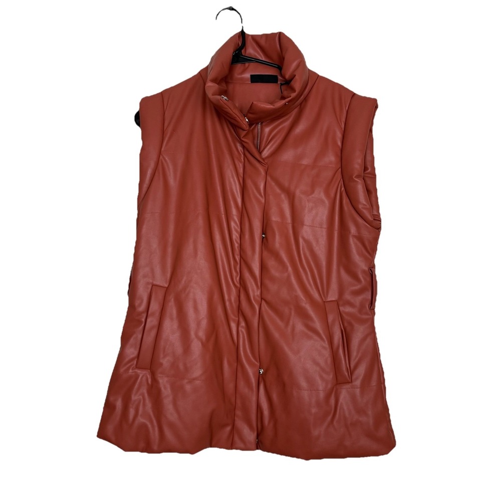 Dg2 Diane Gilman Adobe Red Clay Faux Leather Puffer Vest Medium